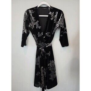 Apostrophe Black Velvet Wrap Dress Md Petite Knee Length Floral Casual Workwear